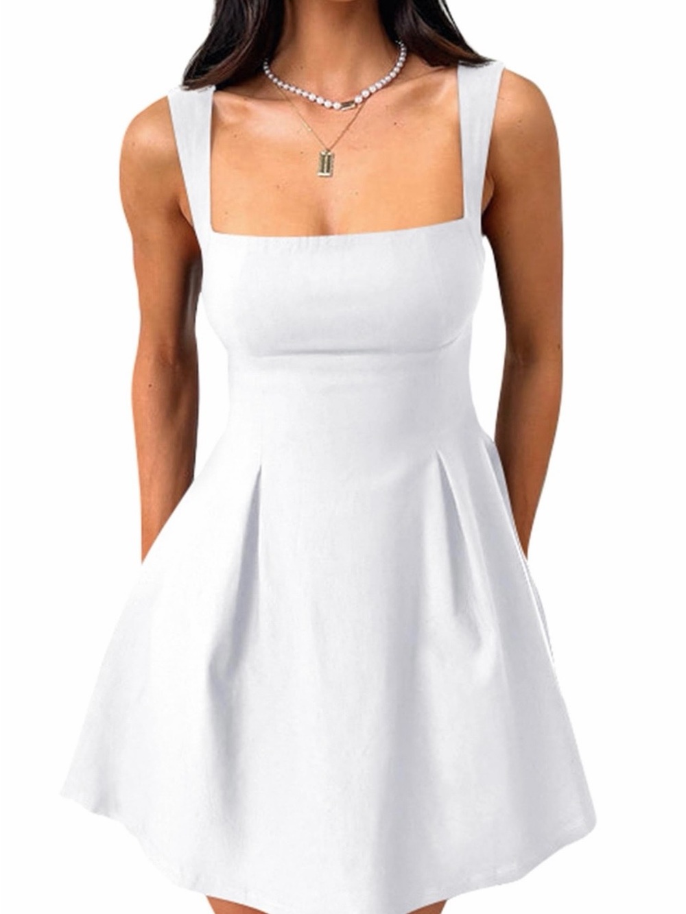 White Square Neck A-Line Dress